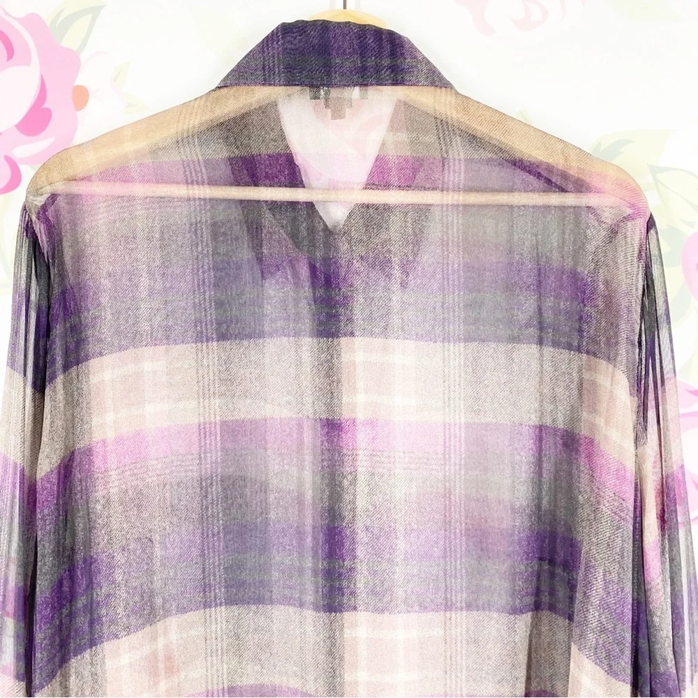 WORTH New York Purple Checkered Plaid Button Down Long Sleeve Shirt L - Picture 5 of 6